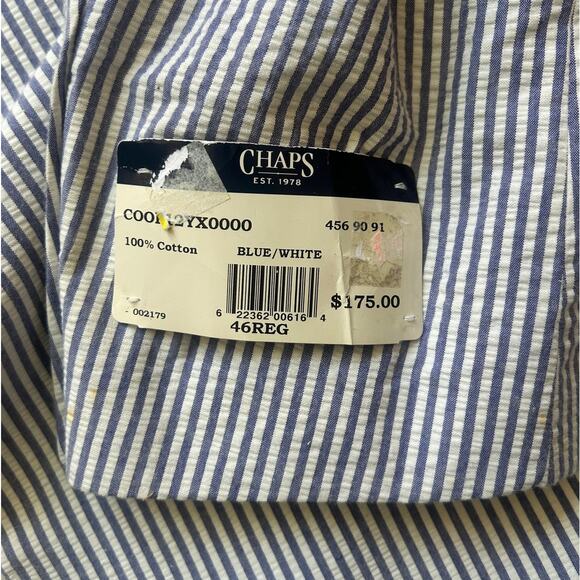 Vintage CHAPS Seersucker Blazer Mens 46R Blue White Stripe Summer Jacket NWT - Picture 6 of 7